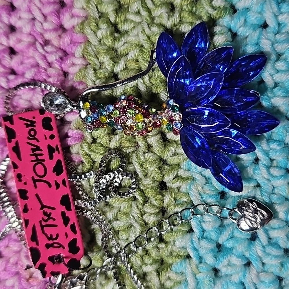 Betsey Johnson Blue Crystal Lady Necklace & Brooch